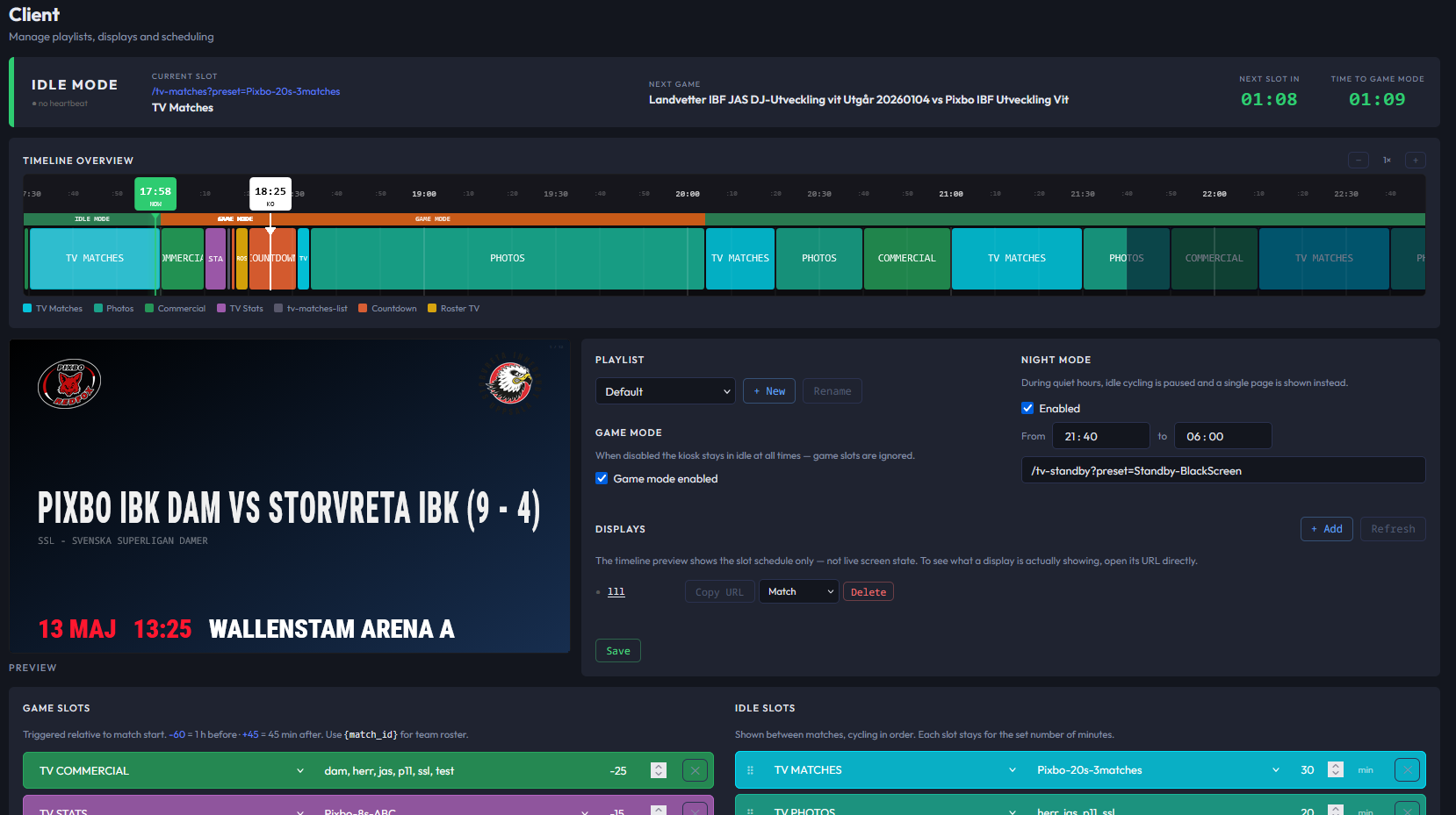 Client with custom screens and playlists